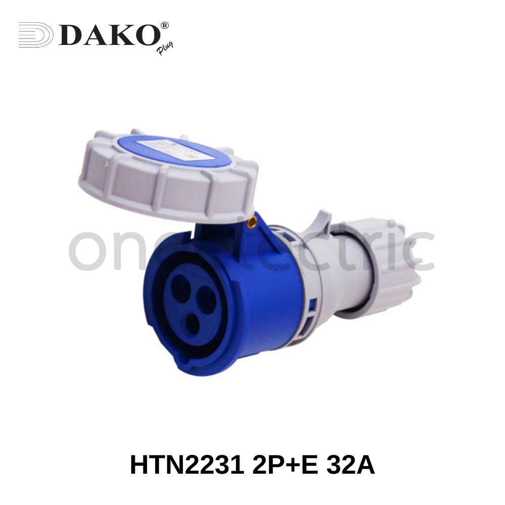 DAKO HTN2231 ปลั๊กเพาเวอร์ ตัวเมีย กันน้ำ ต่อกลางทาง 3ขา 2P+E 32A สีน้ำเงิน