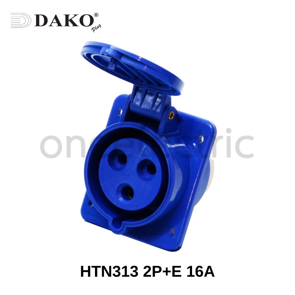 DAKO HTN313 ปลั๊กเพาเวอร์ ตัวเมีย ติดผนัง แบบฝังเฉียง 3ขา 2P+E 16A สีน้ำเงิน