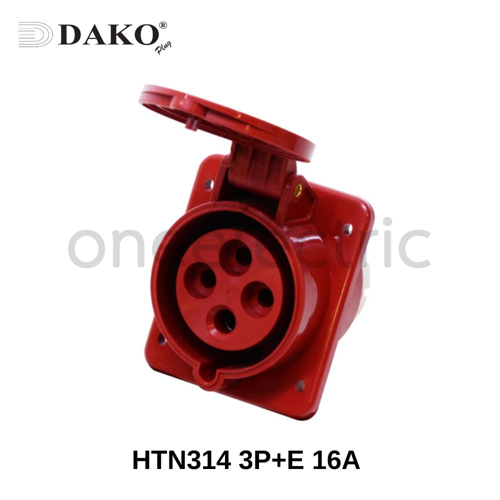 DAKO HTN314 ปลั๊กเพาเวอร์ ตัวเมีย ติดผนัง แบบฝังเฉียง 4ขา 3P+E 16A สีแดง