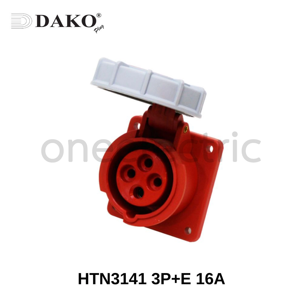 DAKO HTN3141 ปลั๊กเพาเวอร์ ตัวเมีย กันน้ำ ติดผนัง แบบฝังเฉียง 4ขา 3P+E 16A สีแดง