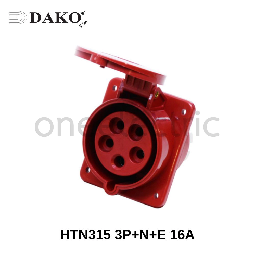 DAKO HTN315 ปลั๊กเพาเวอร์ ตัวเมีย ติดผนัง แบบฝังเฉียง 5ขา 3P+N+E 16A สีแดง