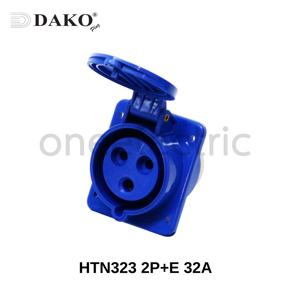 DAKO HTN323 ปลั๊กเพาเวอร์ ตัวเมีย ติดผนัง แบบฝังเฉียง 3ขา 2P+E 32A สีน้ำเงิน