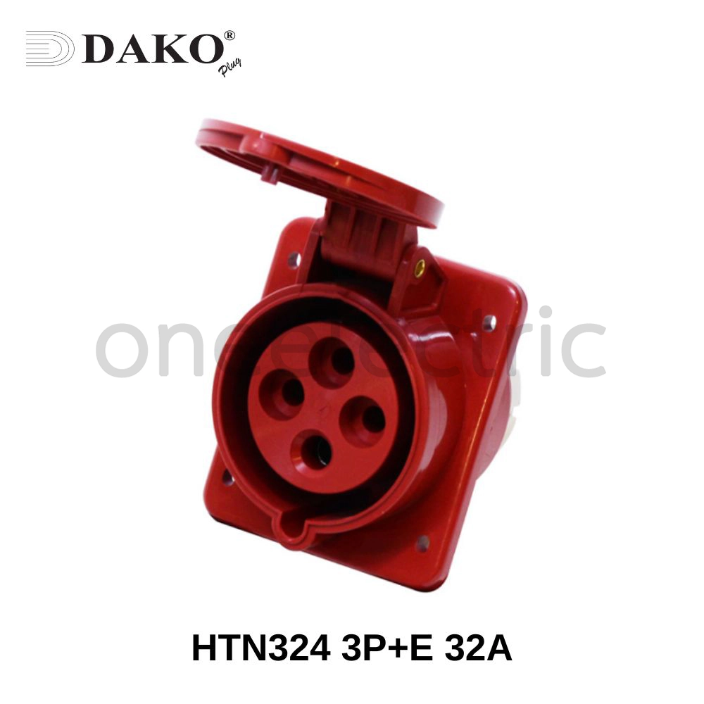 DAKO HTN324 ปลั๊กเพาเวอร์ ตัวเมีย ติดผนัง แบบฝังเฉียง 4ขา 3P+E 32A สีแดง