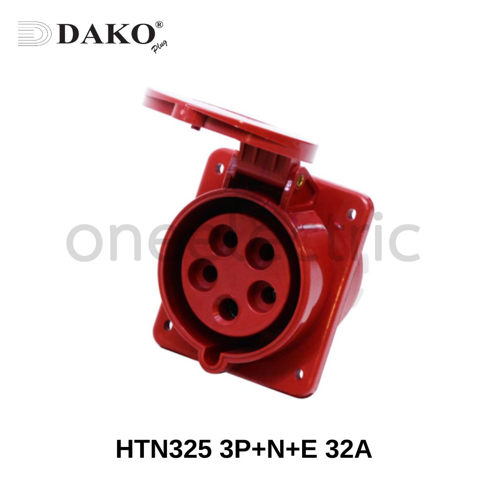 DAKO HTN325 ปลั๊กเพาเวอร์ ตัวเมีย ติดผนัง แบบฝังเฉียง 5ขา 3P+N+E 32A สีแดง
