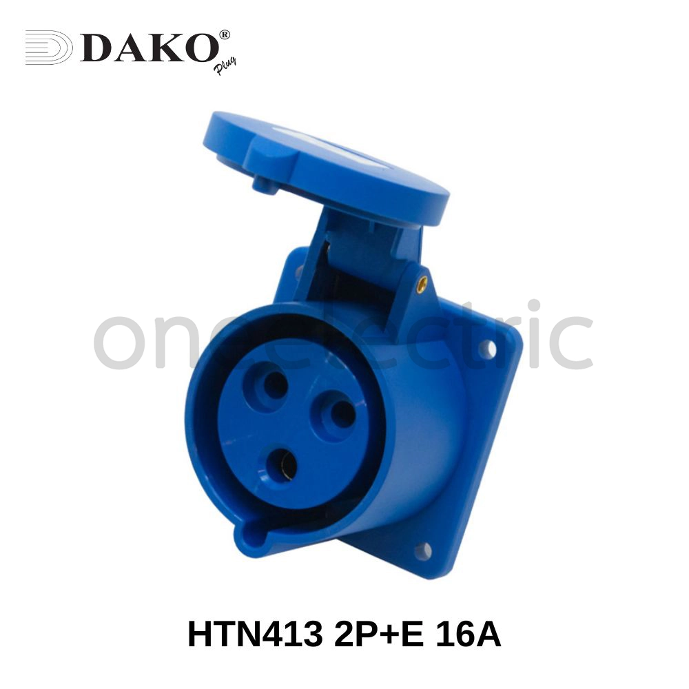 DAKO HTN413 ปลั๊กเพาเวอร์ ตัวเมีย ติดผนัง แบบฝังตรง 3ขา 2P+E 16A สีน้ำเงิน