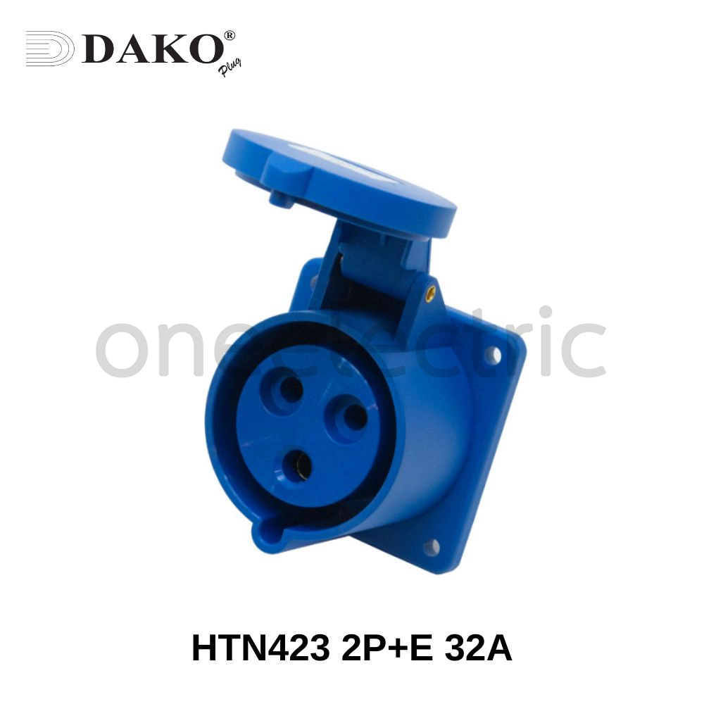DAKO HTN423 ปลั๊กเพาเวอร์ ตัวเมีย ติดผนัง แบบฝังตรง 3ขา 2P+E 32A สีน้ำเงิน