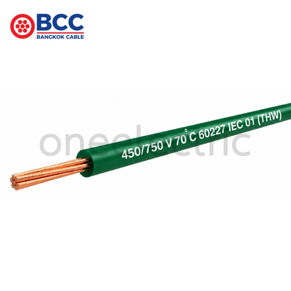 สายไฟ 60227 IEC01 THW 1x1.5 BCC บางกอกเคเบิ้ล (ม้วน = 100เมตร) สีเขียว