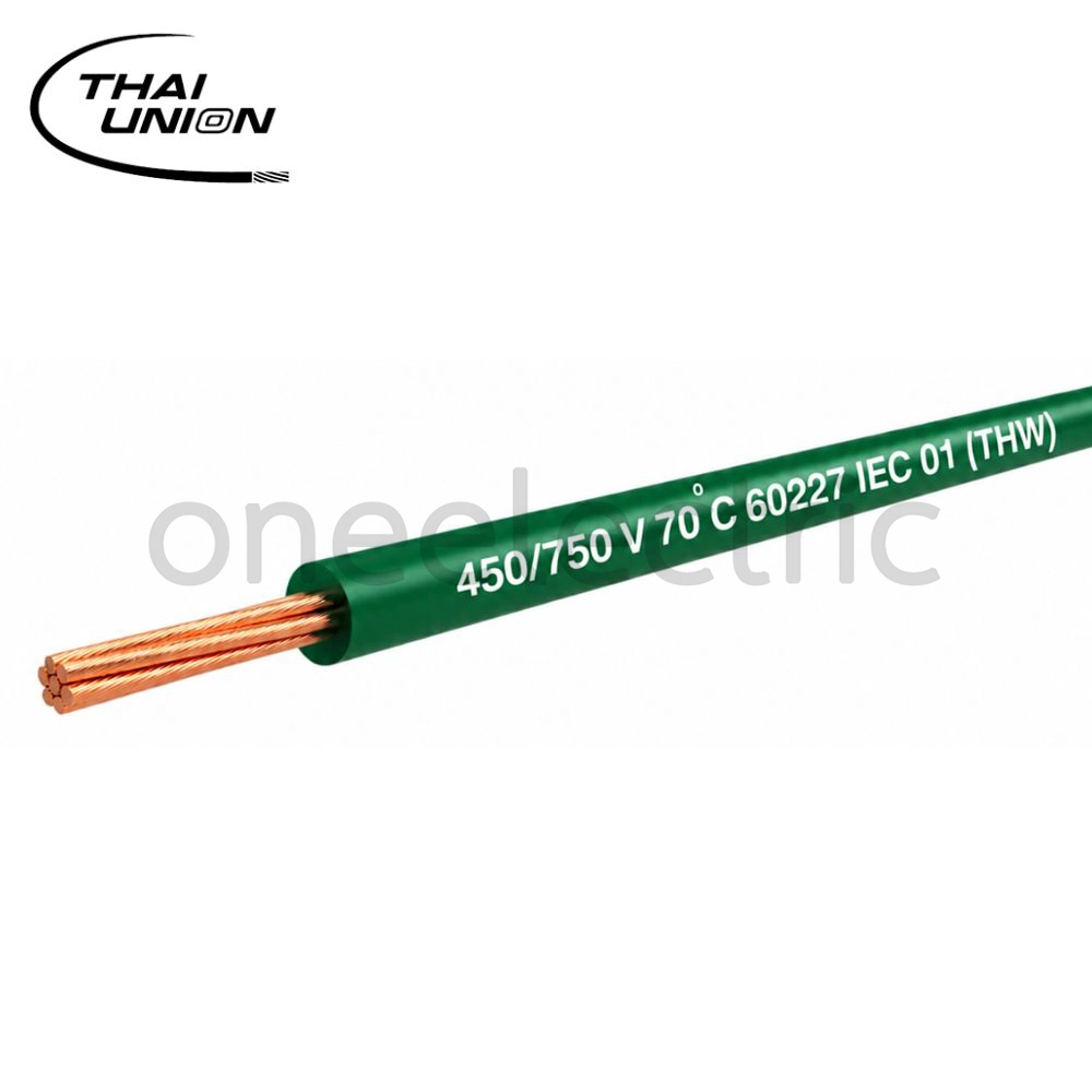 สายไฟ 60227 IEC01 THW 1x1.5 THAI UNION ไทยยูเนี่ยน (ม้วน 90เมตร) สีเขียว