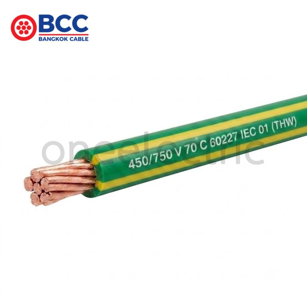 สายไฟ 60227 IEC01 THW 1x16 BCC บางกอกเคเบิ้ล (ม้วน = 100เมตร) สีเขียว/เหลือง