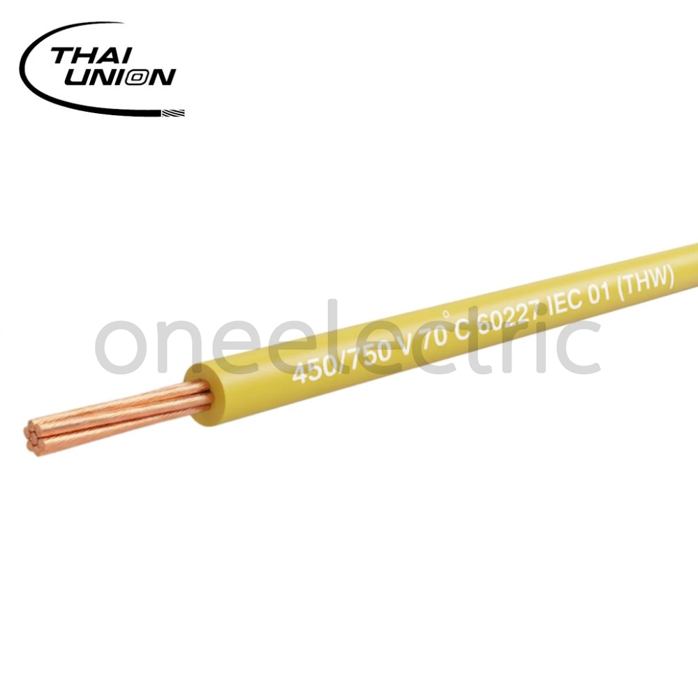 สายไฟ 60227 IEC01 THW 1x2.5 THAI UNION ไทยยูเนี่ยน (ม้วน 90เมตร) สีเหลือง