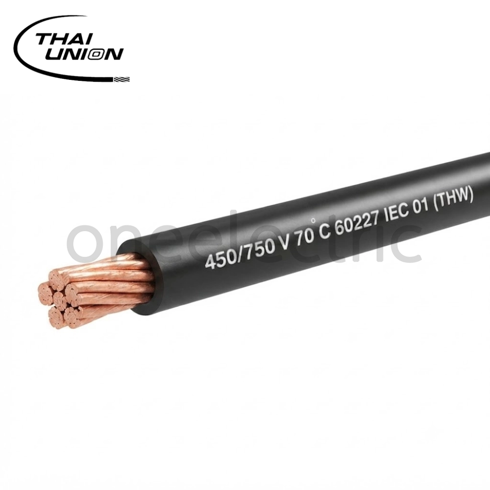สายไฟ 60227 IEC01 THW 1x35 THAI UNION ไทยยูเนี่ยน (ม้วน = 90เมตร) สีดำ