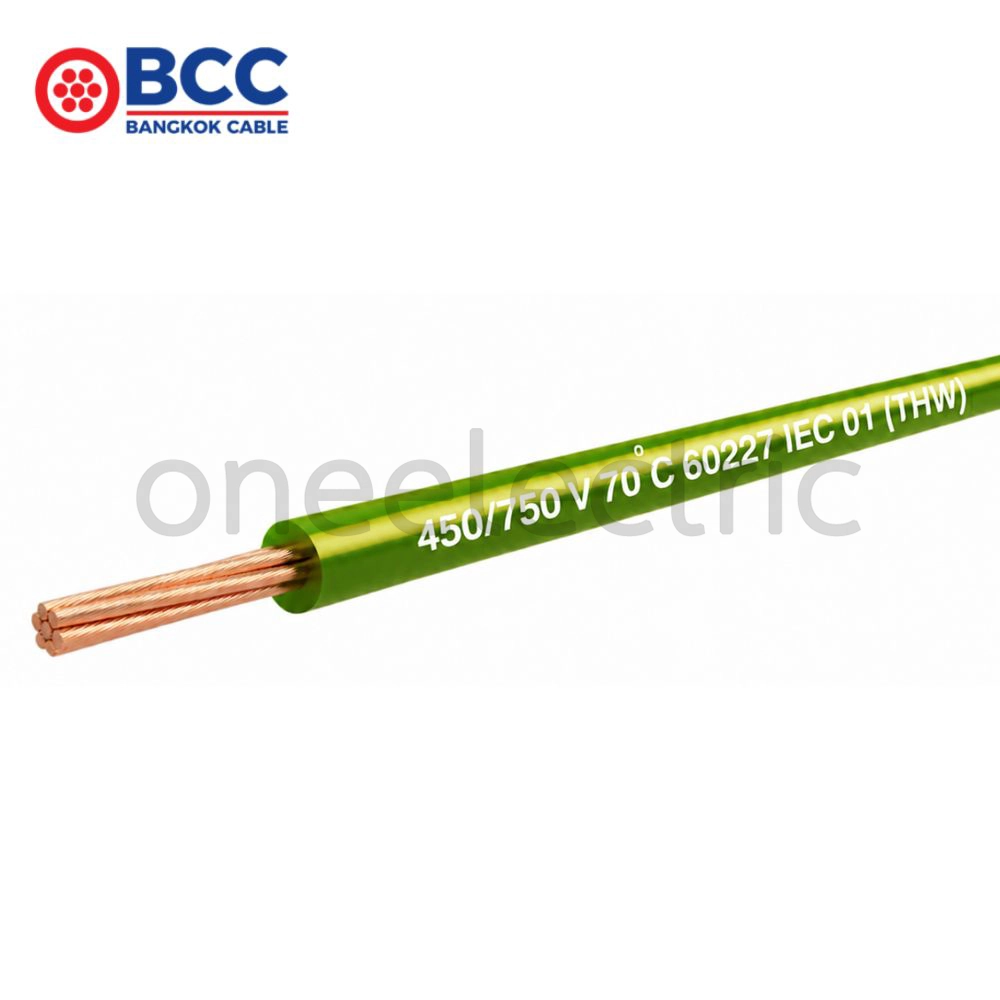 สายไฟ 60227 IEC01 THW 1x4 BCC บางกอกเคเบิ้ล (ม้วน = 100เมตร) สีเขียว/เหลือง
