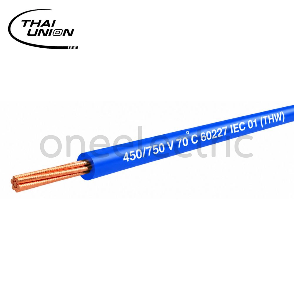 สายไฟ 60227 IEC01 THW 1x4 THAI UNION ไทยยูเนี่ยน (ม้วน 90เมตร) สีฟ้า