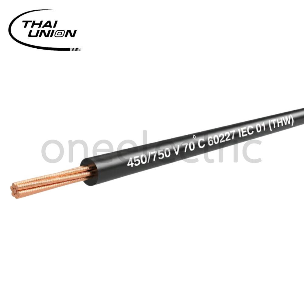 สายไฟ 60227 IEC01 THW 1x6 THAI UNION ไทยยูเนี่ยน (ม้วน = 90เมตร) สีดำ